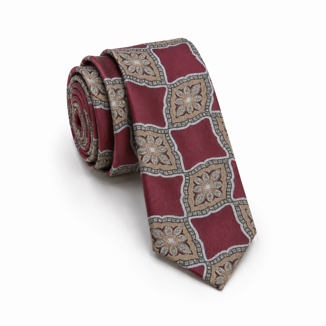 Burgundy Medallion Pattern Tie – Turkish Made