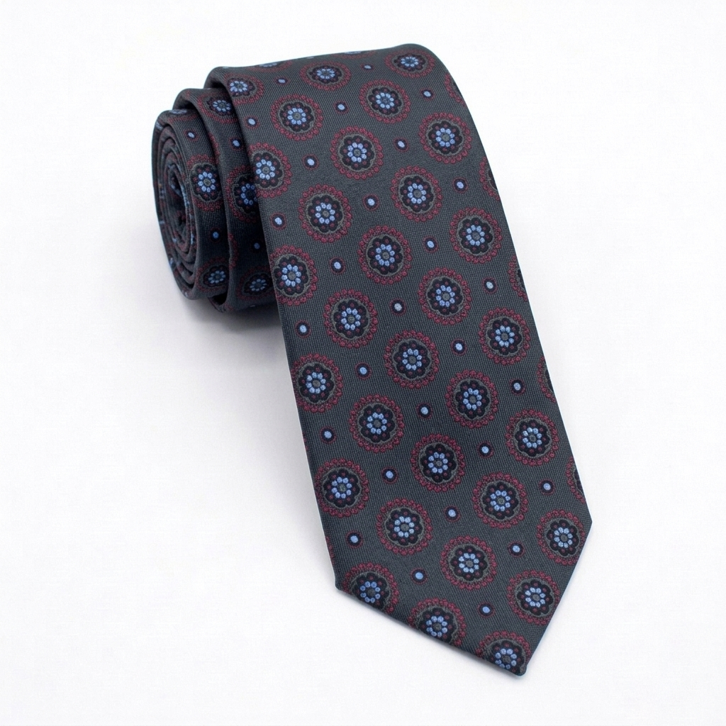 Dark Gray Floral Tie-Turkish Made