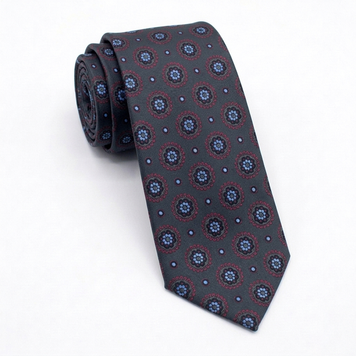 Dark Gray Floral Tie-Turkish Made