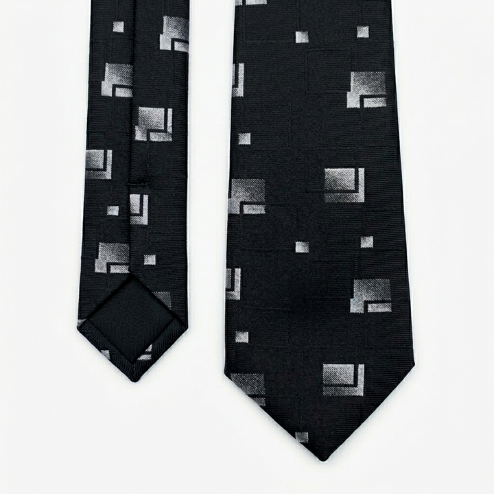 Black Square Pattern Tie - Turkish made