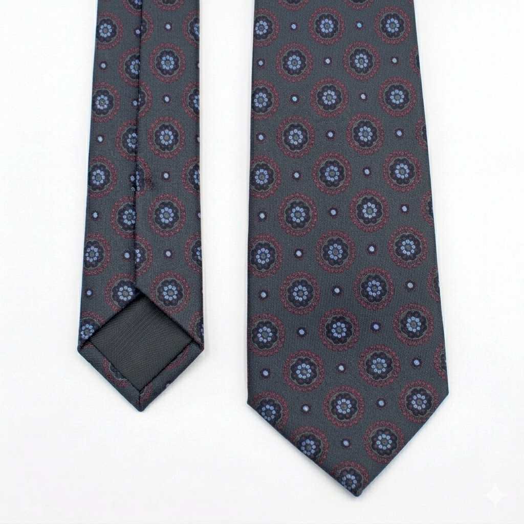 Dark Gray Floral Tie-Turkish Made