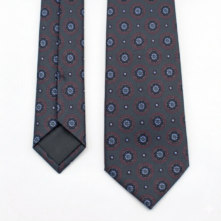 Dark Gray Floral Tie-Turkish Made