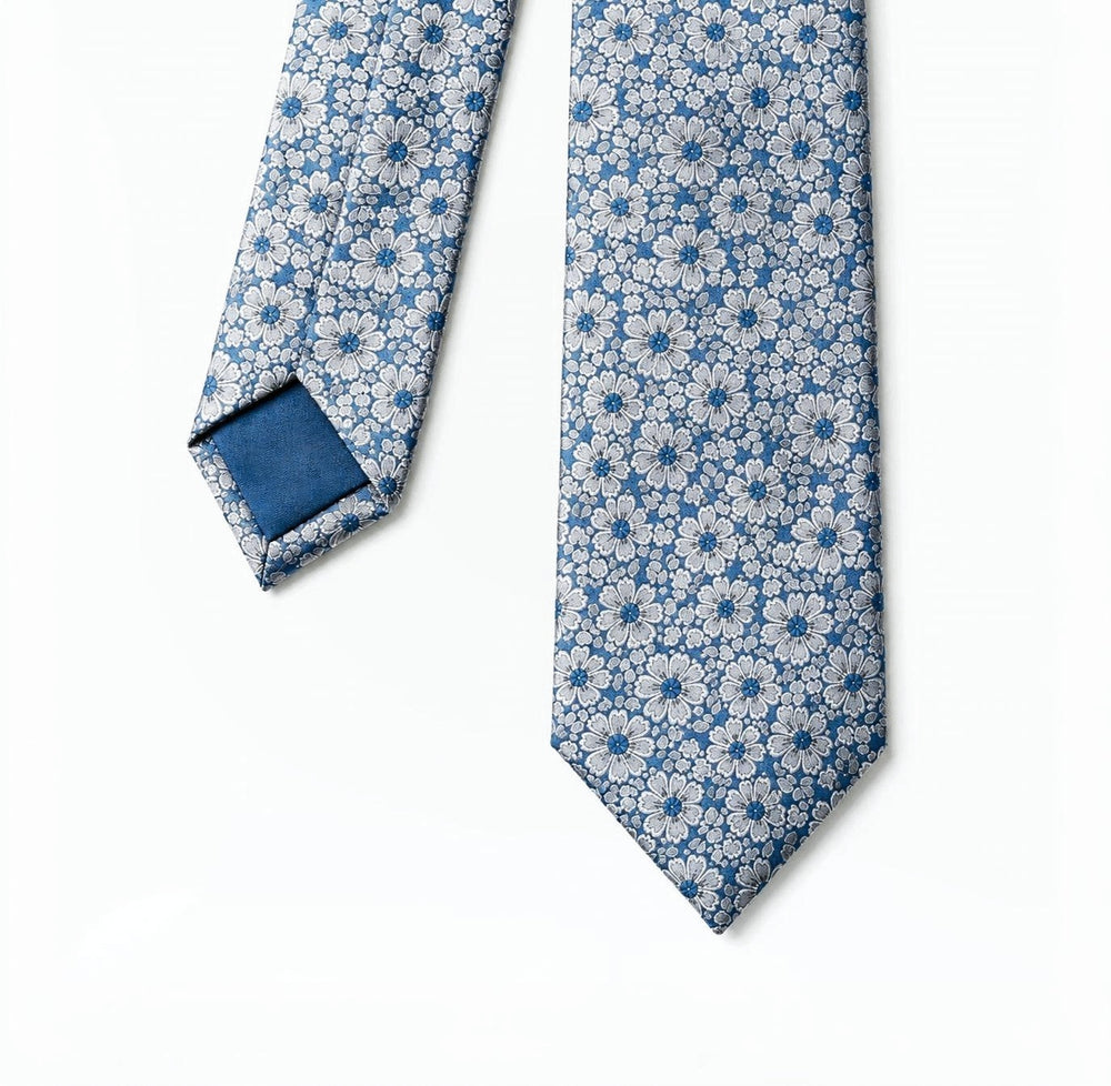 Gray Floral Pattern Tie-Turkish Made
