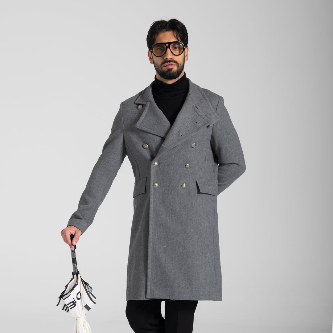 Gray Slim Fit Coat-Turkish Made