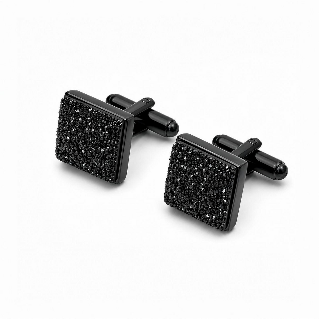 Black Square Textured Cufflinks - Turkish made