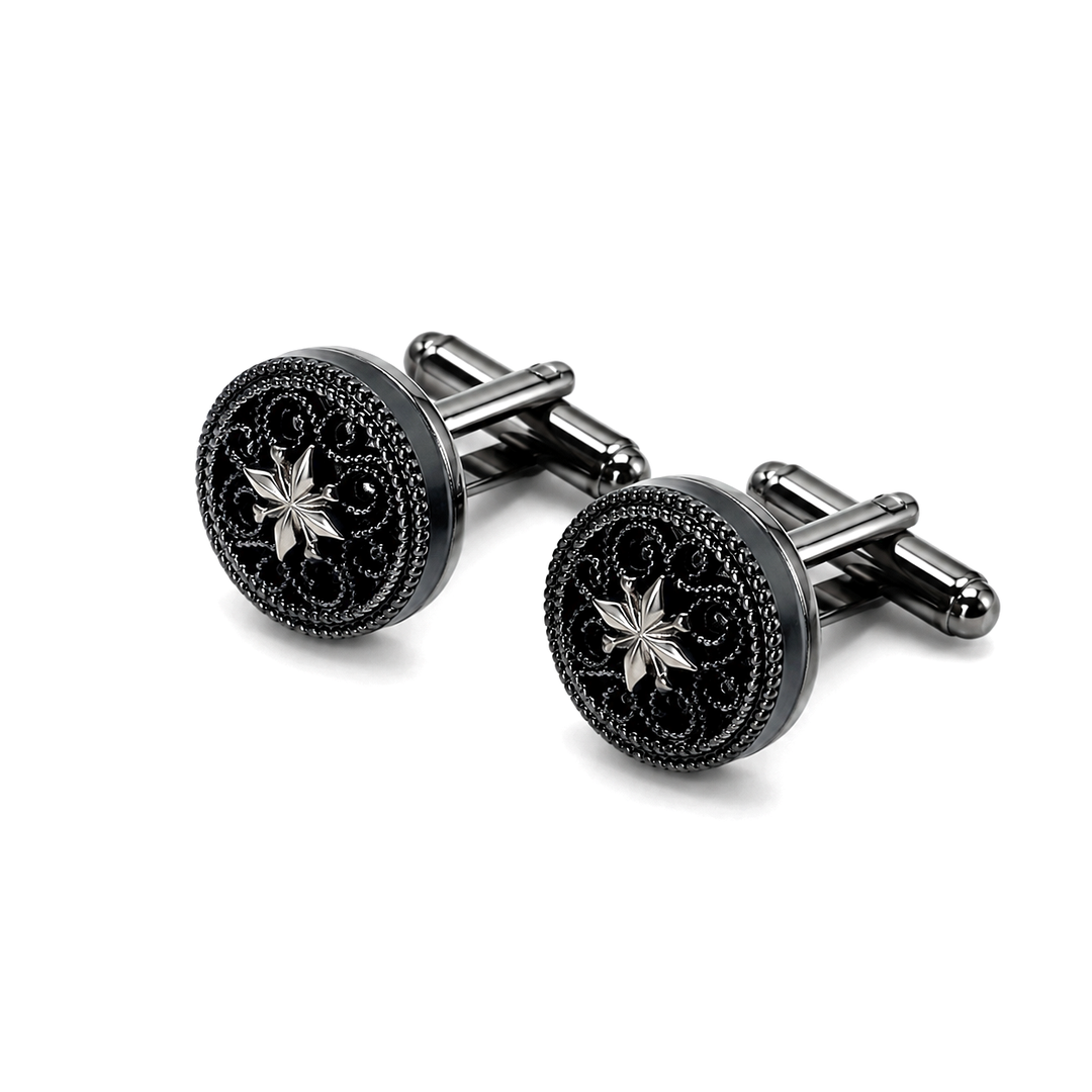 Floral Cufflinks with Silver Detail - Turkish made