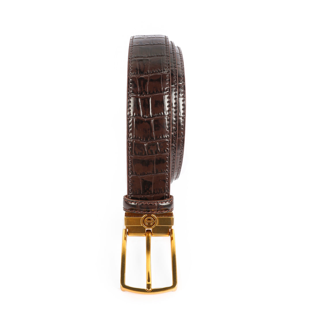 Leather belt with brushed-gold pin buckle - Turkish made