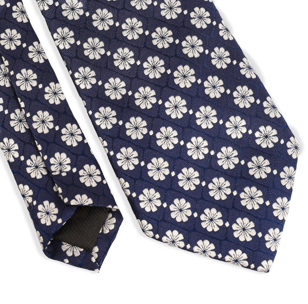 Navy Floral Pattern Tie-Turkish Made