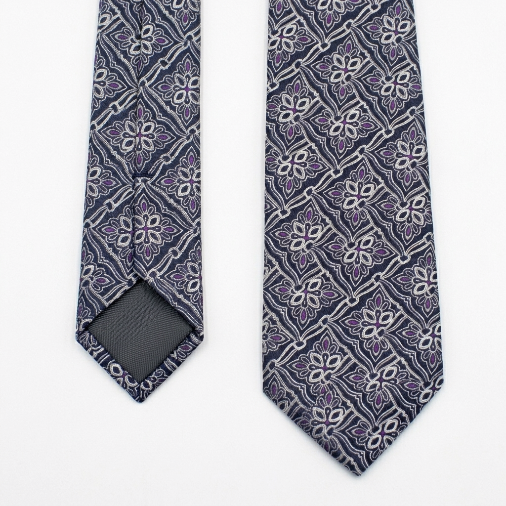 Navy Floral Tie-Turkish Made