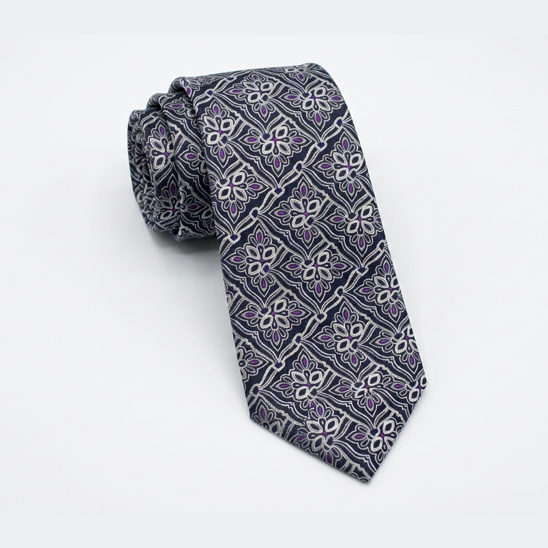 Navy Floral Tie-Turkish Made