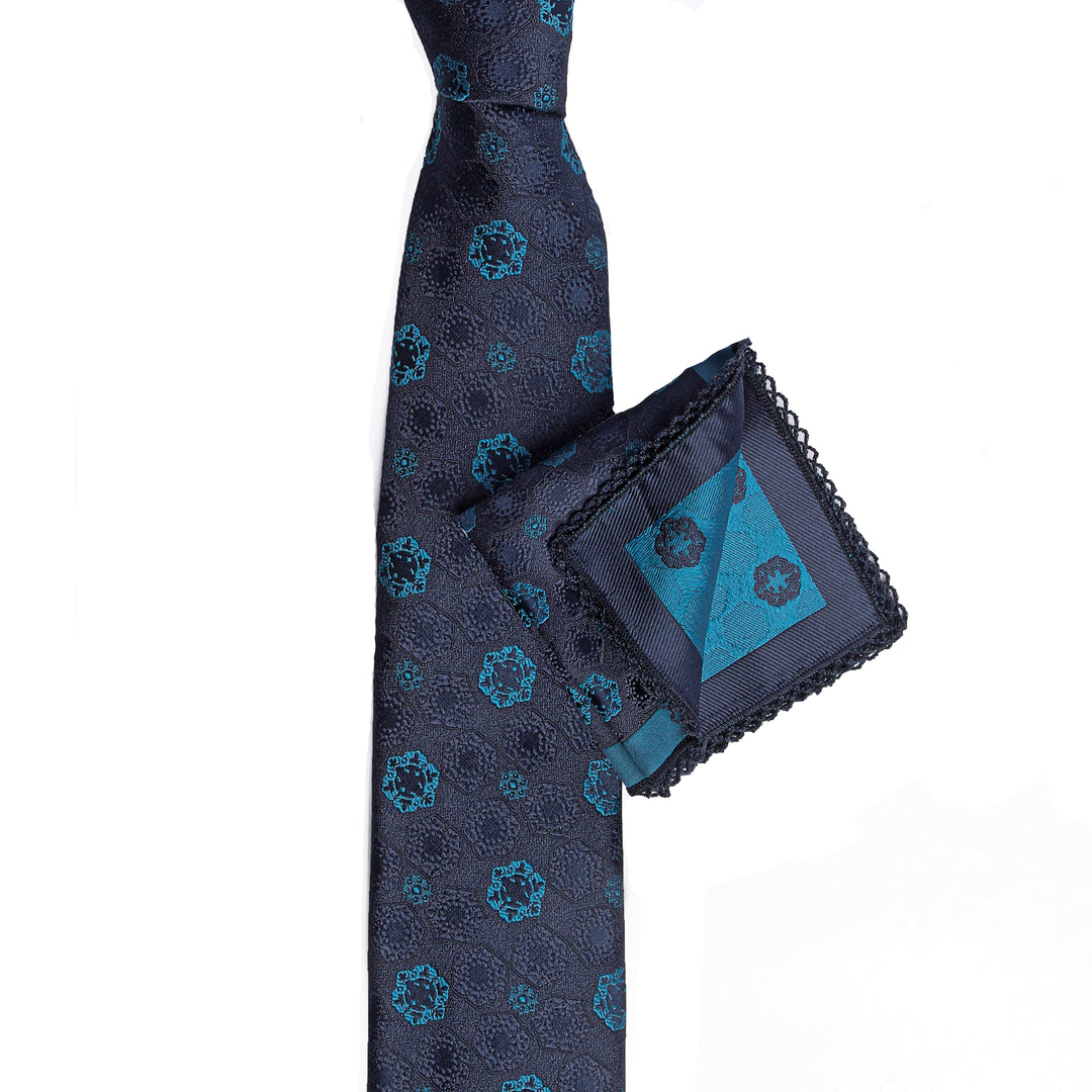 Navy Floral Tie  - Turkish Made