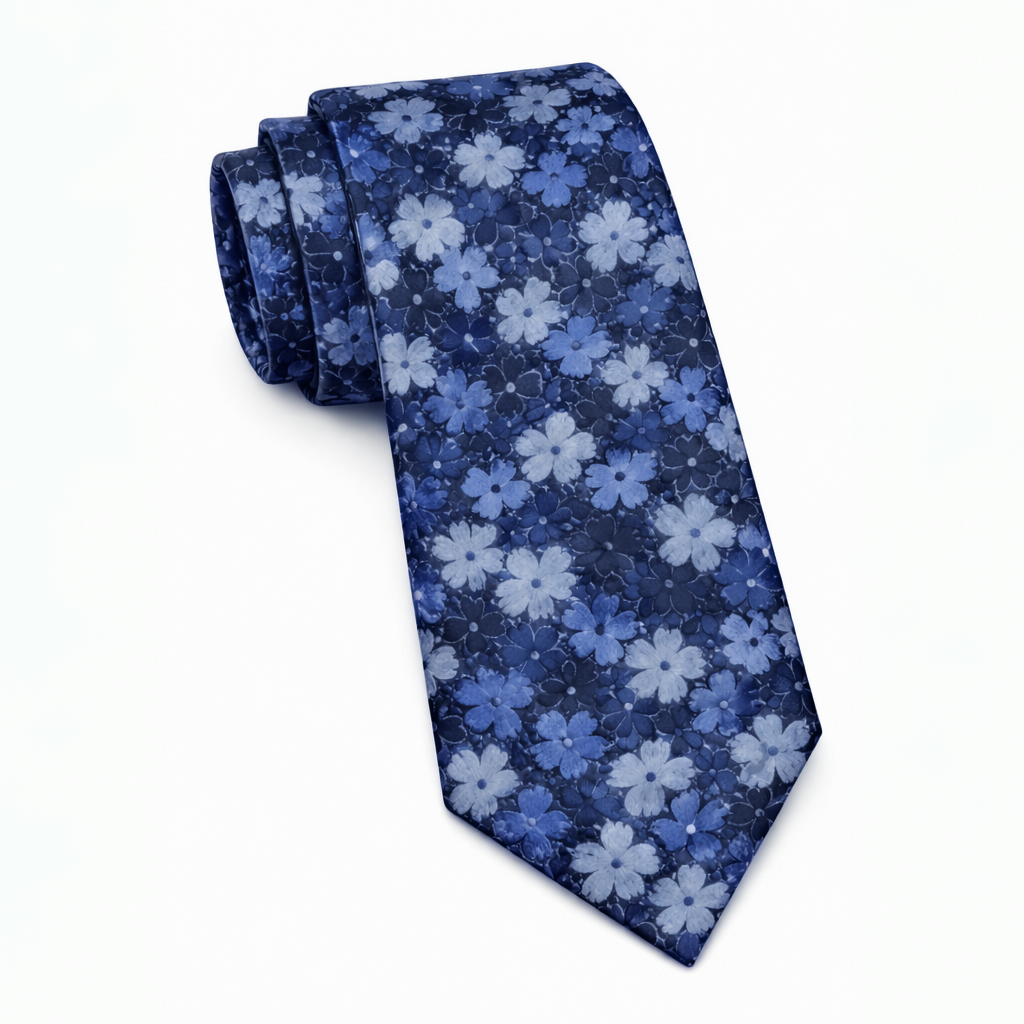 Navy Floral Tie - Turkish made