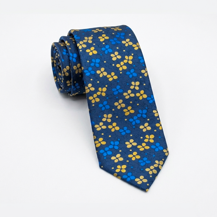 Navy Floral pattern Tie - Turkish made