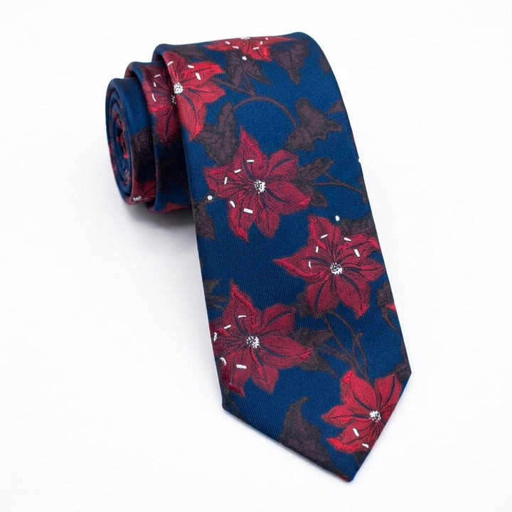 Navy Floral pattern Tie - Turkish made