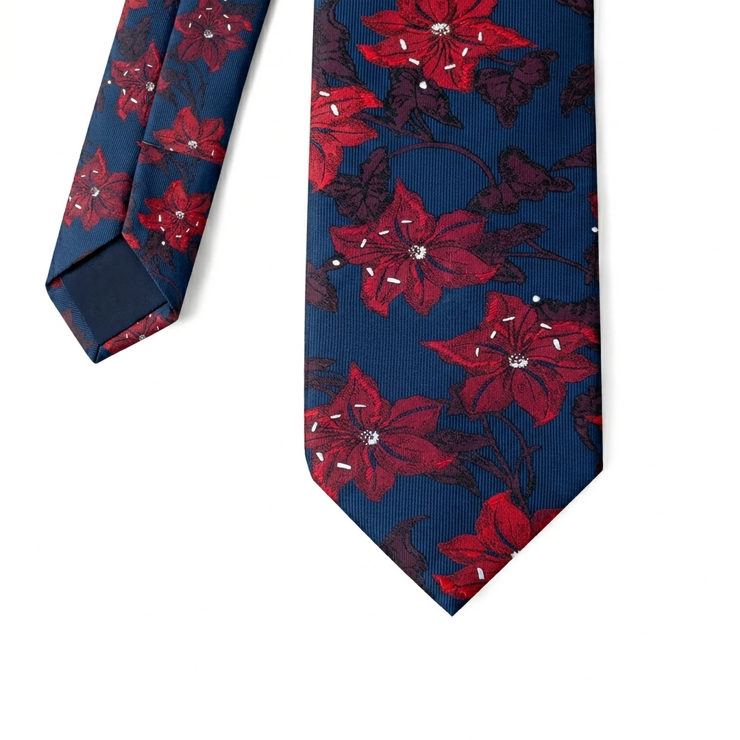 Navy Floral pattern Tie - Turkish made