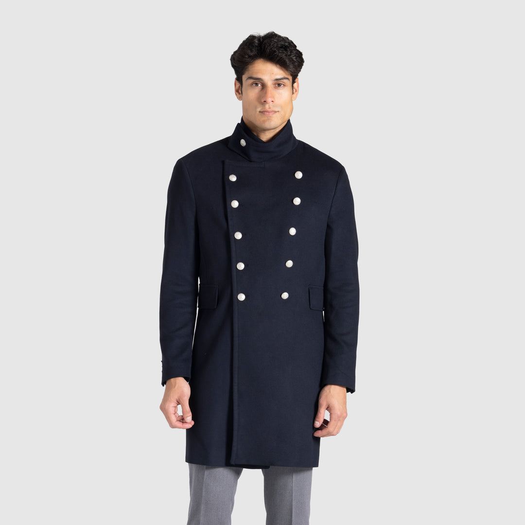 Navy Slim Fit Coat-Turkish Made