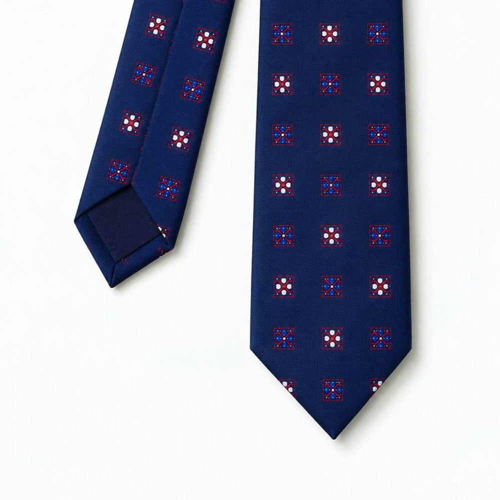 Navy Square Pattern Tie-Turkish Made