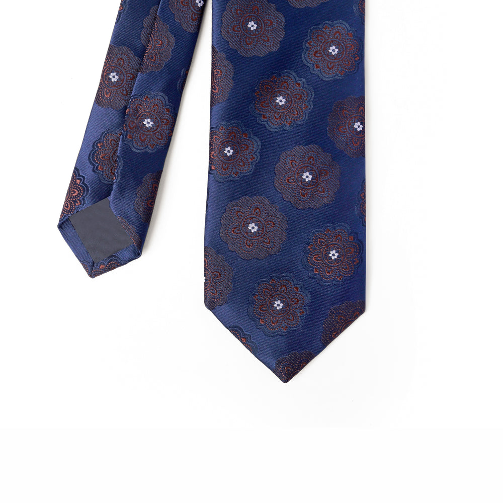 Navy Tie with brown Pattern - Turkish made