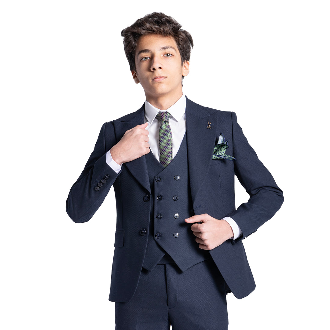 Navy kids suit - peak lapel