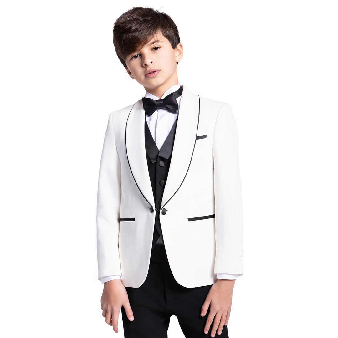 OFF White Tuxedo Kids Suit - Shawl lapel - Turkish Made