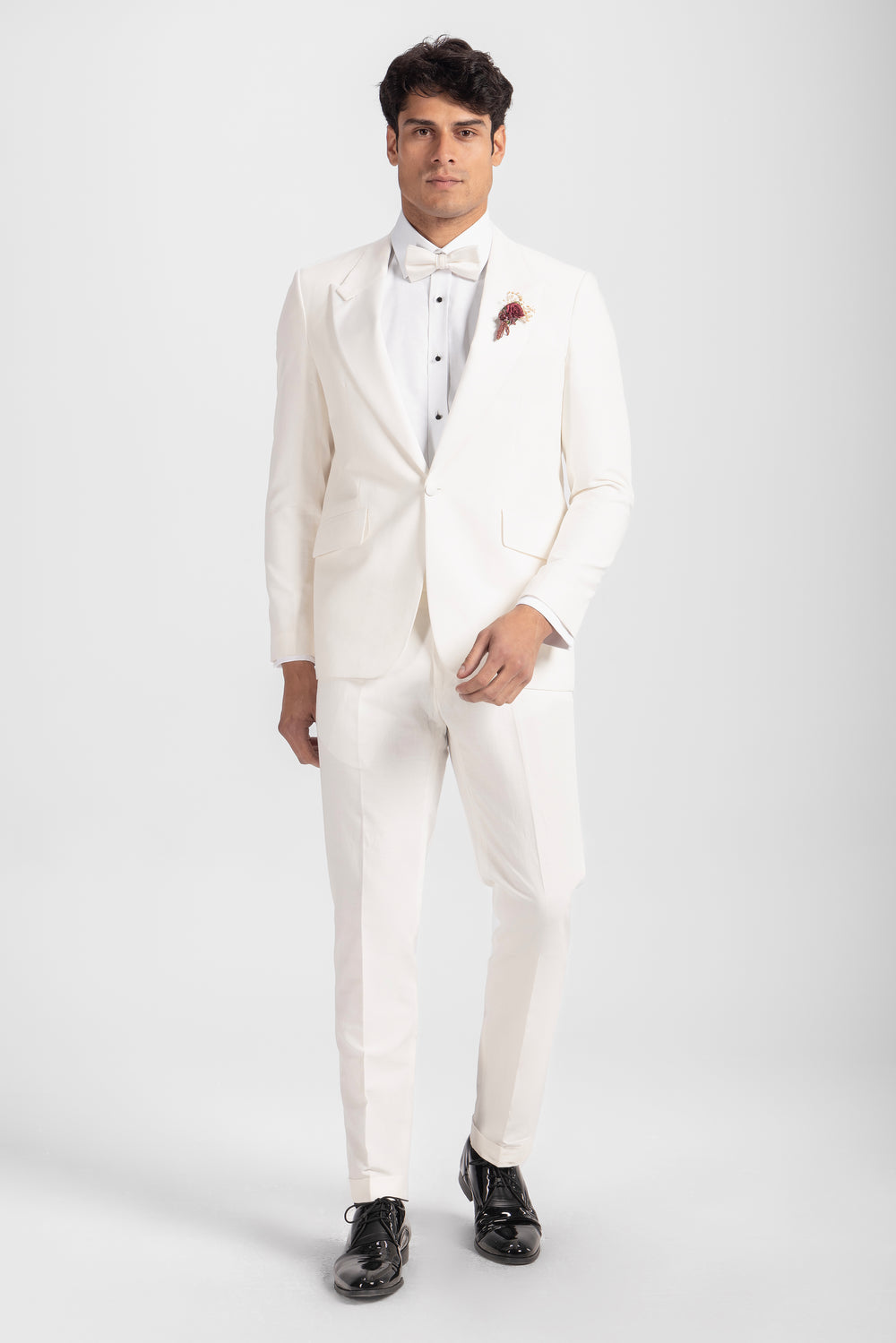 Off-White Linen Tuxedo Suit For Daytime Wedding Party-Turkish Made

