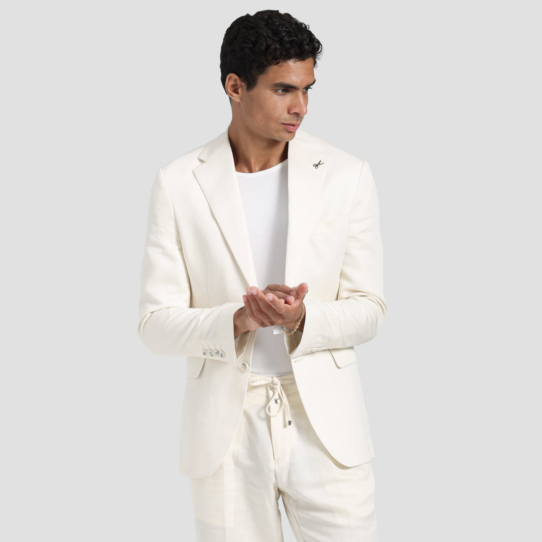 Off white Linen Smart Suit-Turkish Made