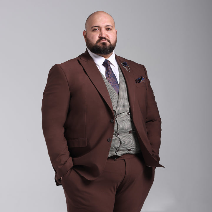 Plus Size Brown Smart Suit-Turkish Made