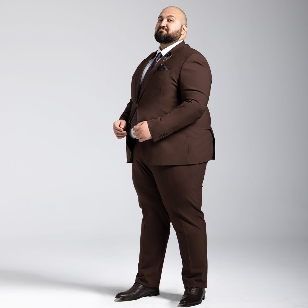 Plus Size Brown Smart Suit-Turkish Made
