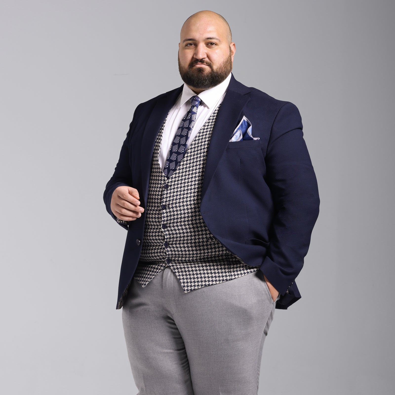 Plus Size Navy Smart Suit-Turkish Made