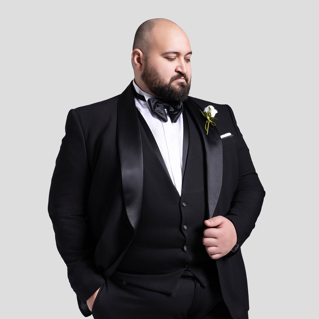 Plus Size Wedding Black Suit (Tuxedo Suit)-Turkish Made