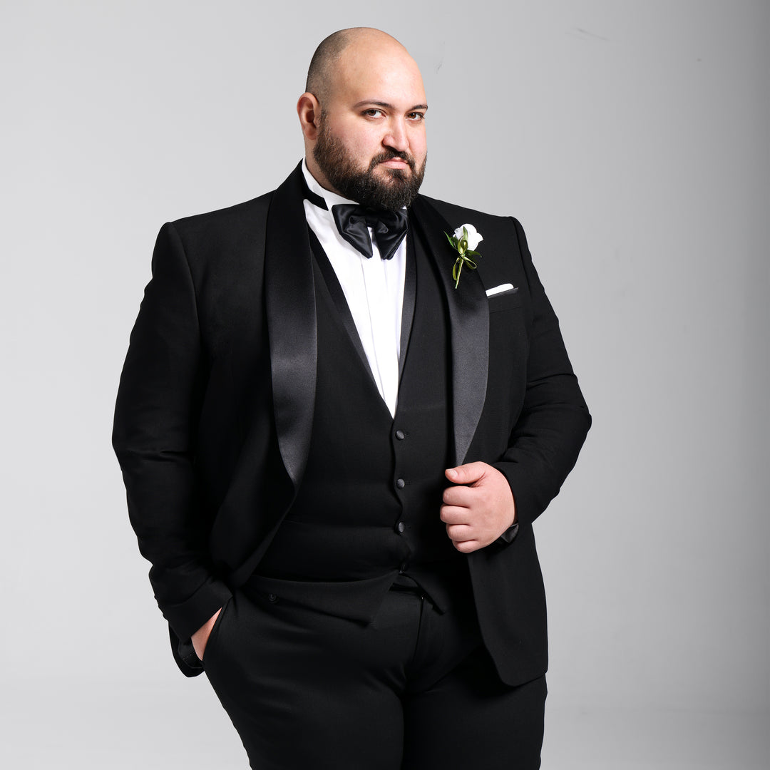 Plus Size Wedding Black Suit (Tuxedo Suit)-Turkish Made
