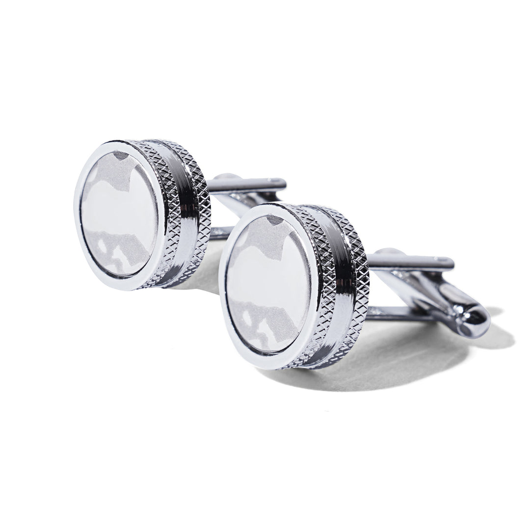 Silver circular cufflink with Outter texture - Turkish made