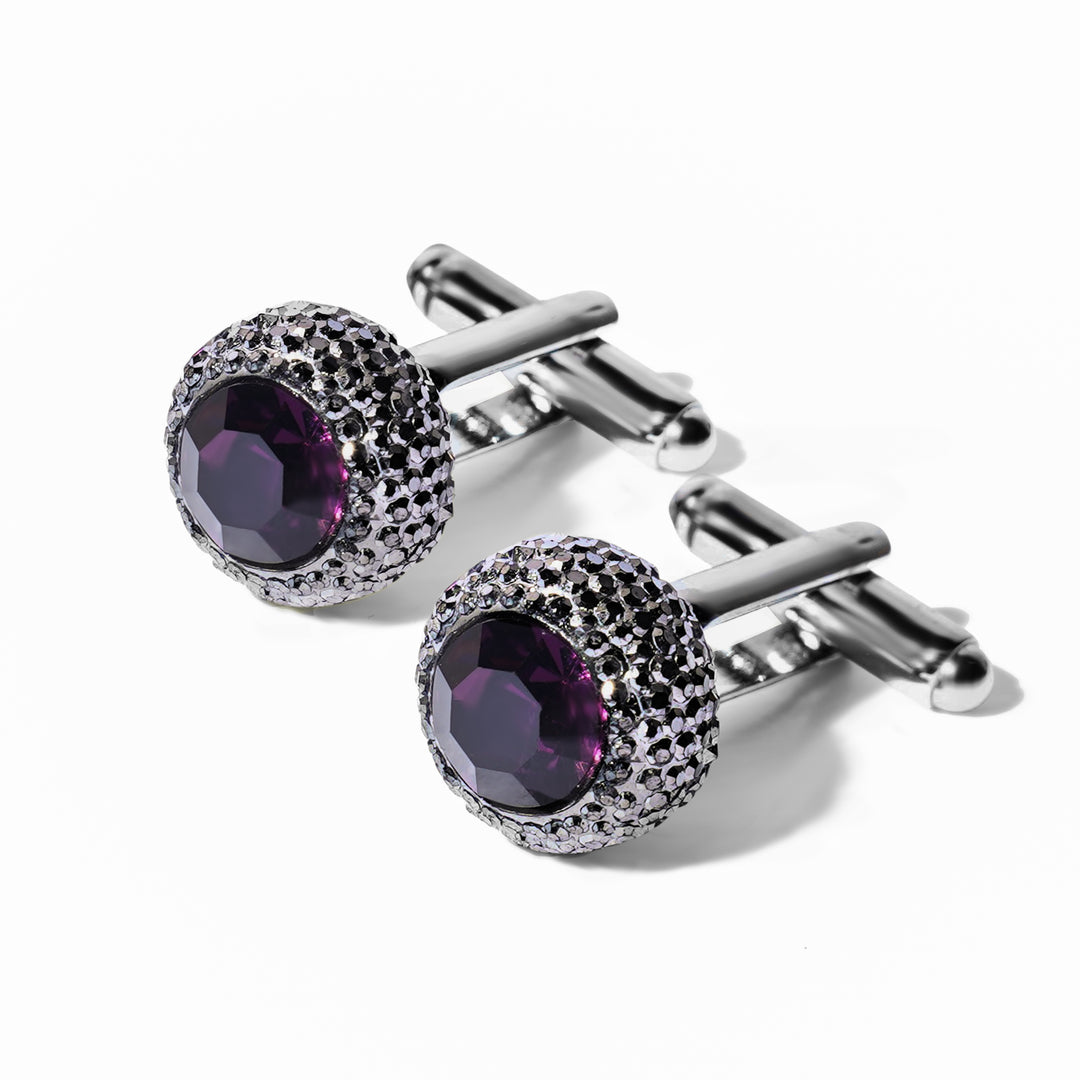 Silver cufflink with Purple Stone  - Turkish Made