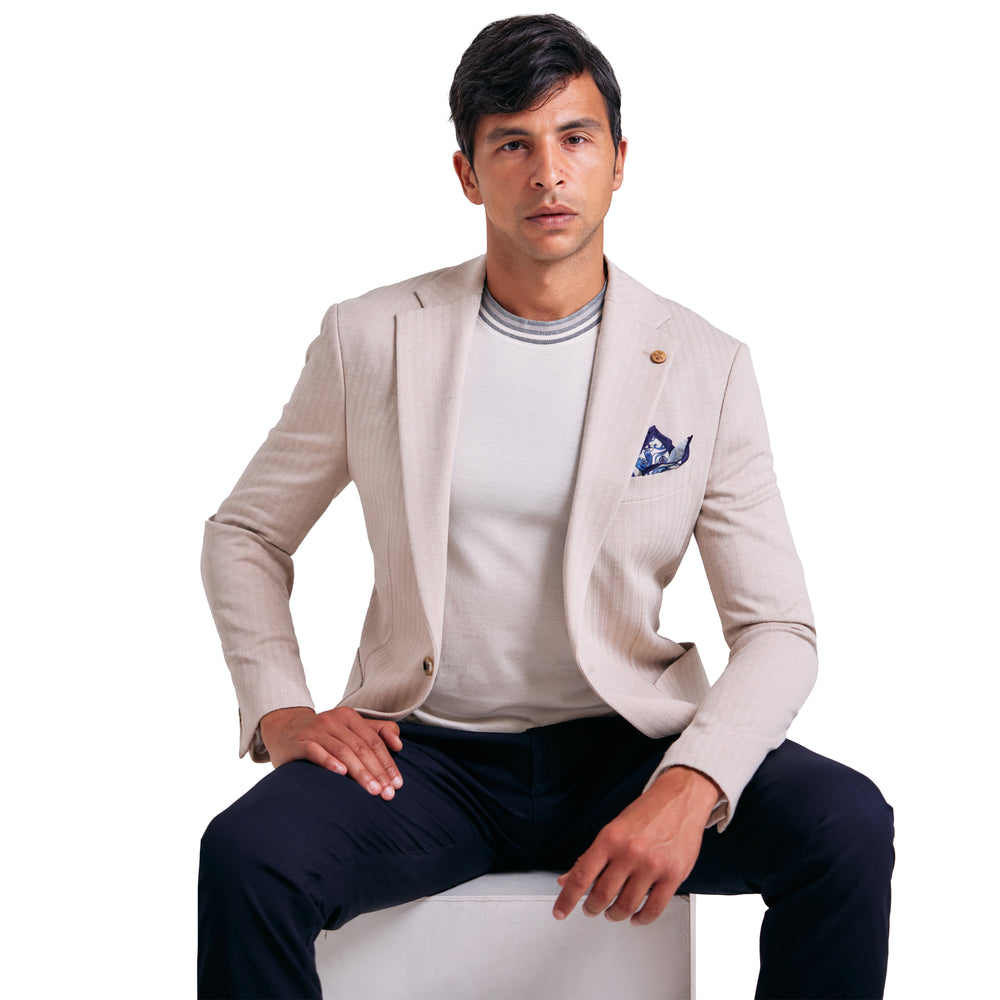 Slim Fit Beige Jacket-Turkish Made