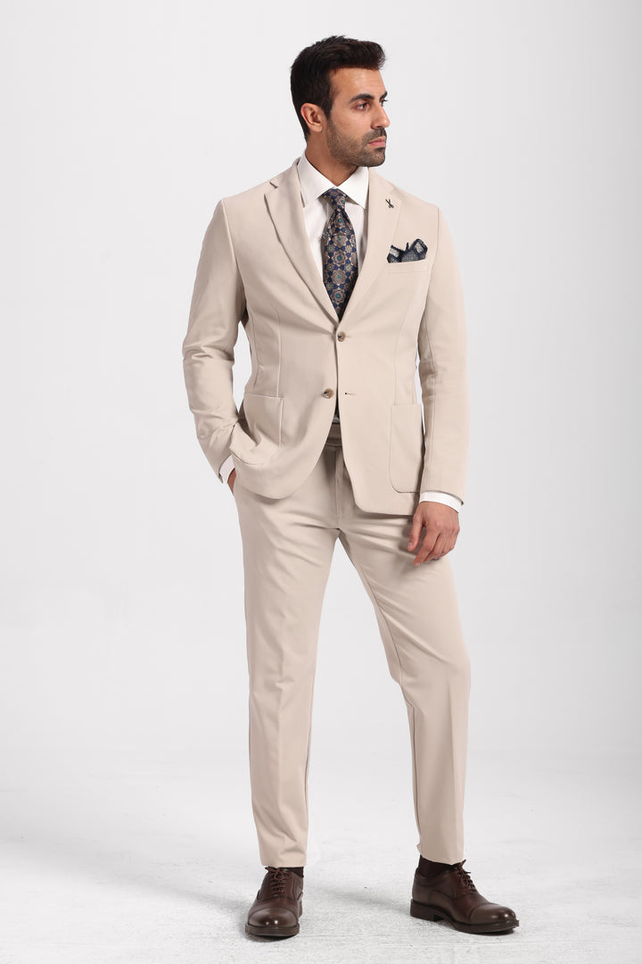 Slim Fit Beige Smart Suit-Turkish Made