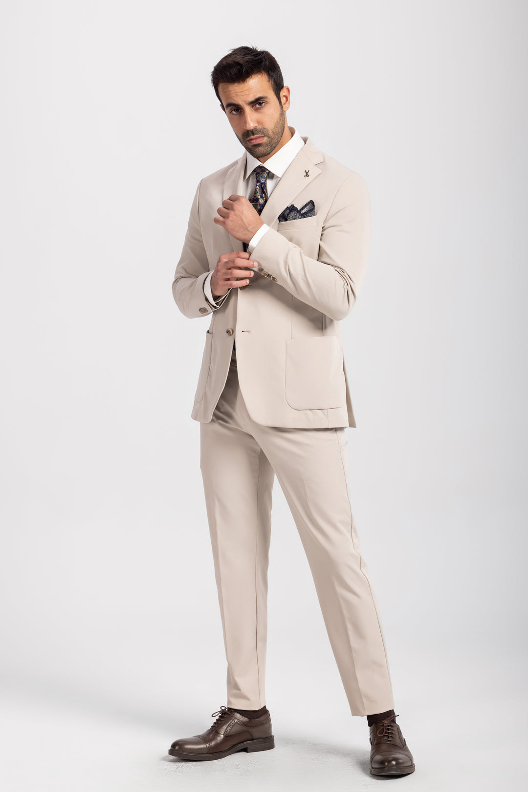 Slim Fit Beige Smart Suit-Turkish Made