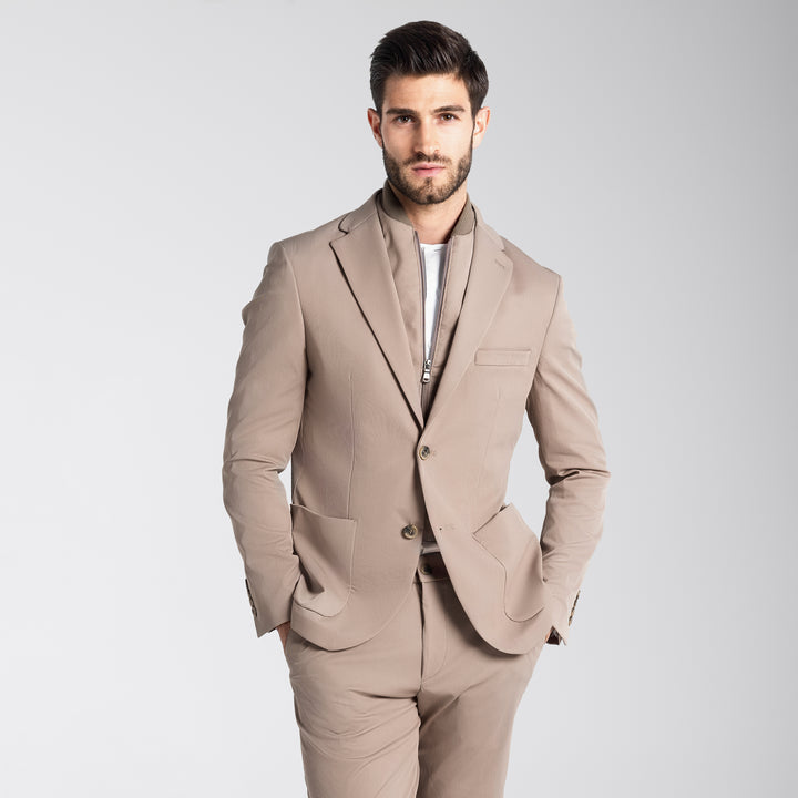 Slim Fit Beige Suit with zipper vest-Turkish Made