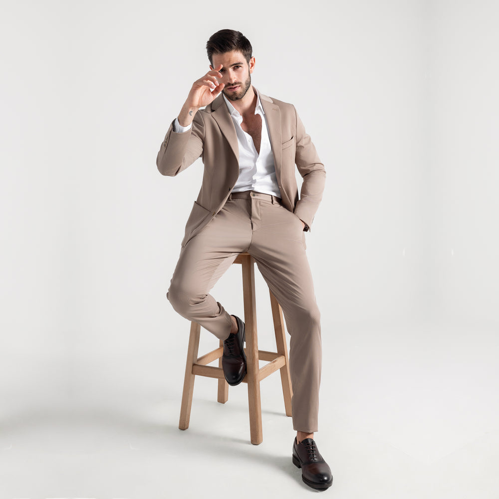 Slim Fit Beige Suit with zipper vest-Turkish Made