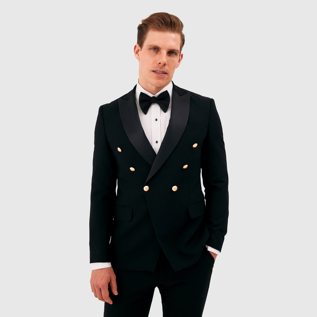 Slim Fit Black Double Breast Tuxedo Jacket-Turkish Made