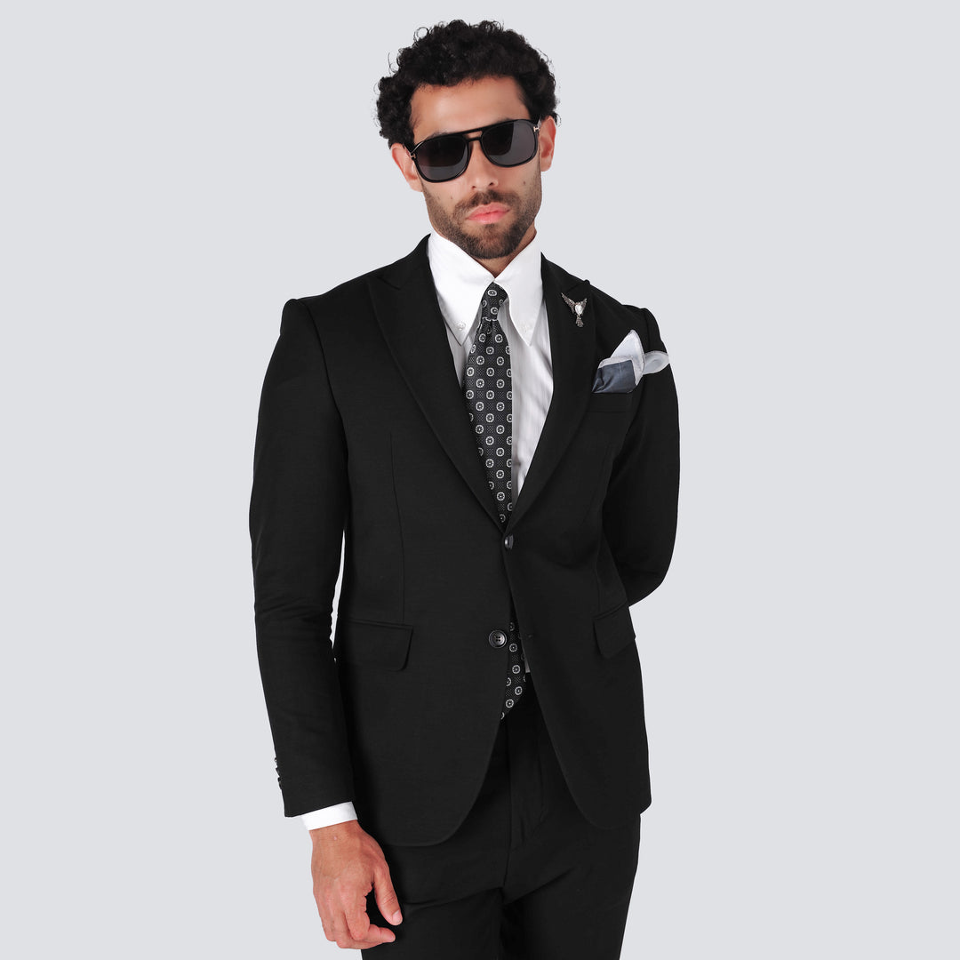 Slim Fit Black Formal Suit - With Black Vest-Turkish Made