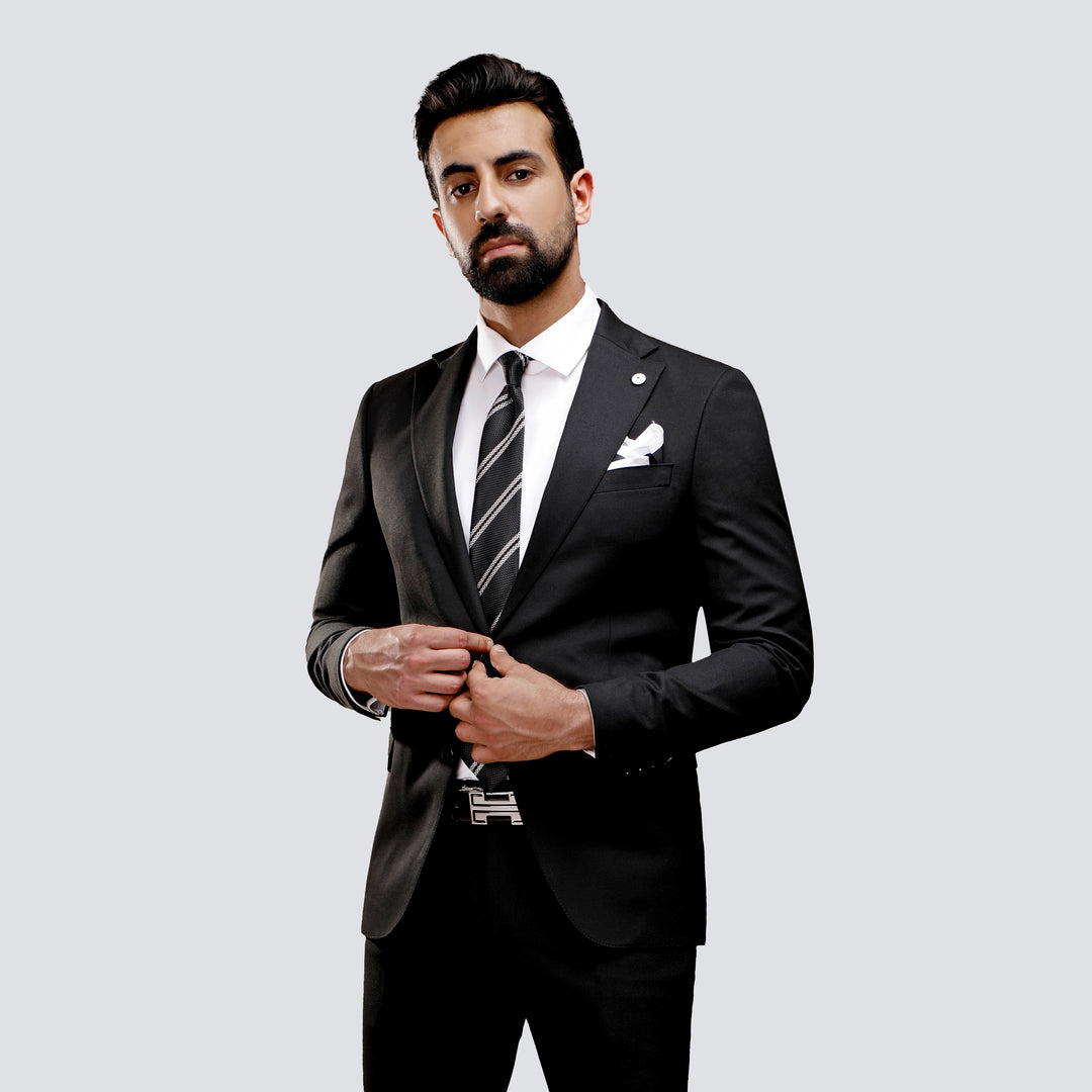 Slim Fit Black Notch Lapel Formal Suit-Turkish Made