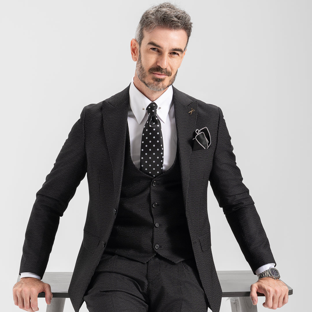 Slim Fit Black PinStriped Classic Suit-Turkish Made