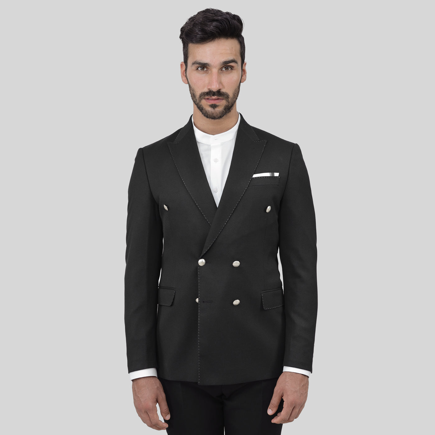 Slim Fit Black Smart Suit - Double Breasted