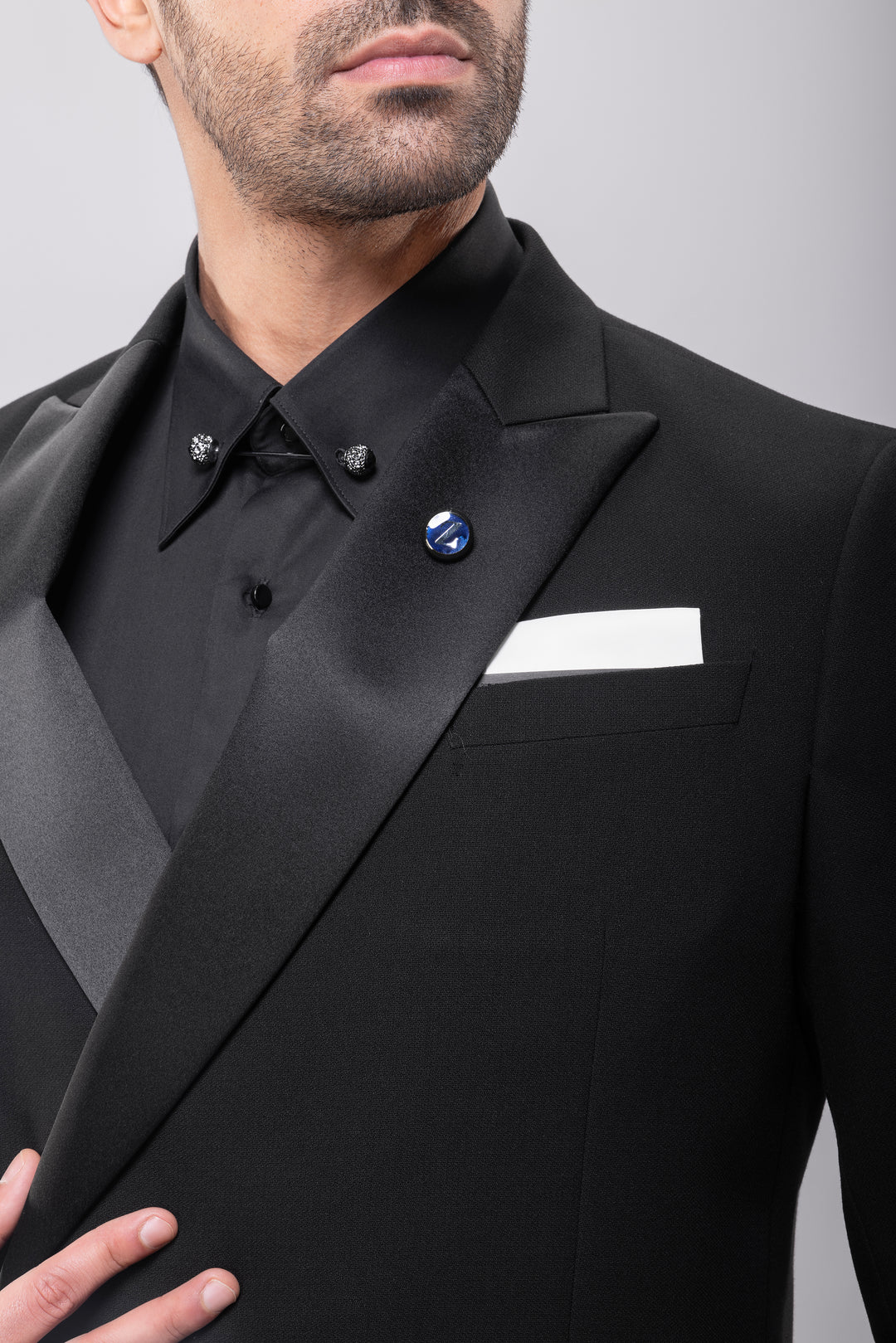 Slim Fit Black Tuxedo Suit - Satin Notch Lapel-Turkish Made

