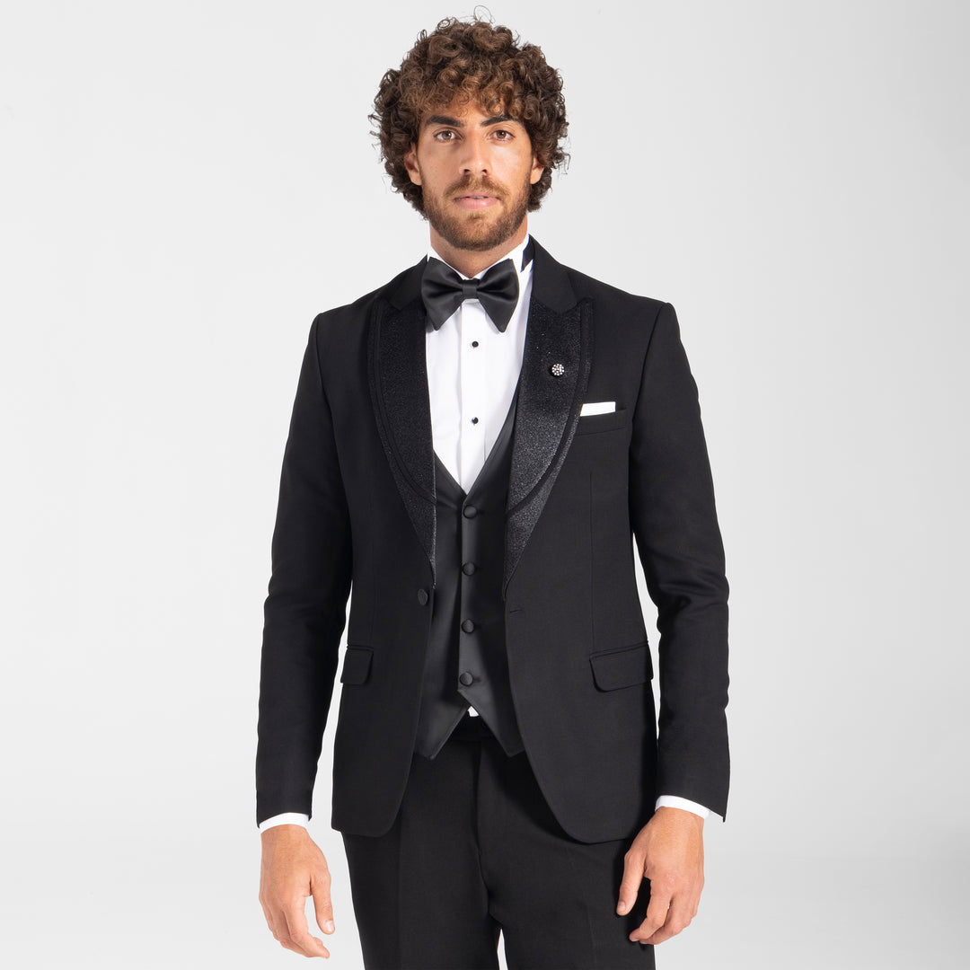 Slim Fit Black Tuxedo Suit -peak lapel-Turkish Made
