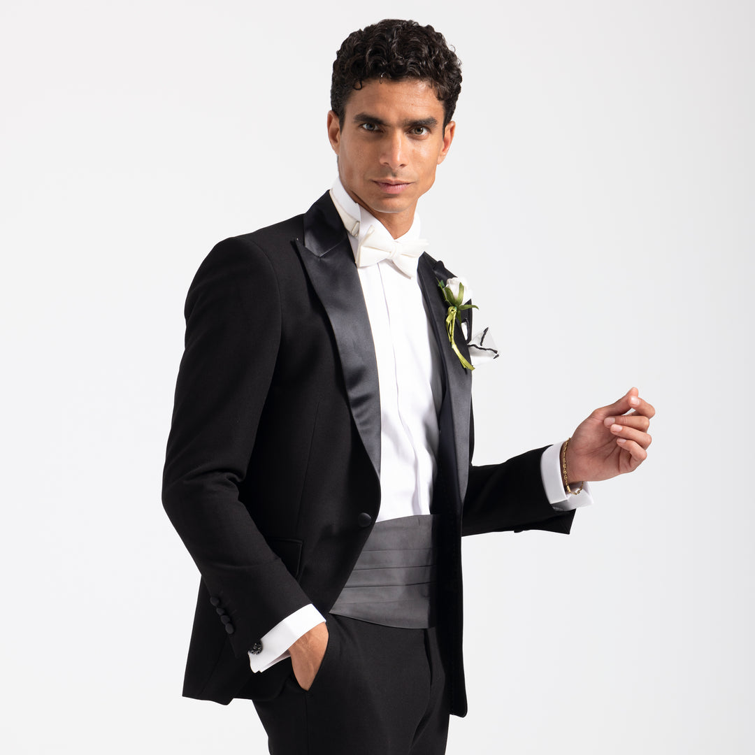 Slim Fit Black Wedding Suit -Satin Lapel-Turkish Made