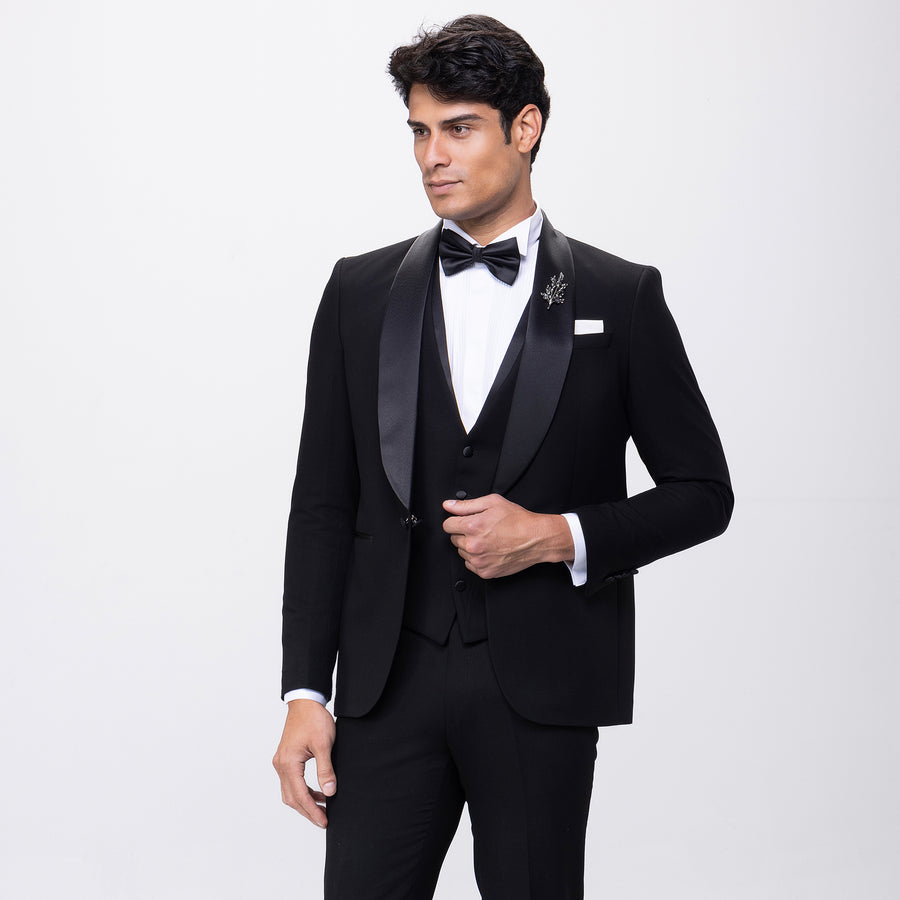 Black Sequin Tuxedo Suit with Satin Shawl Lapel – Mens Slim Fit Formal Prom and Wedding Attire