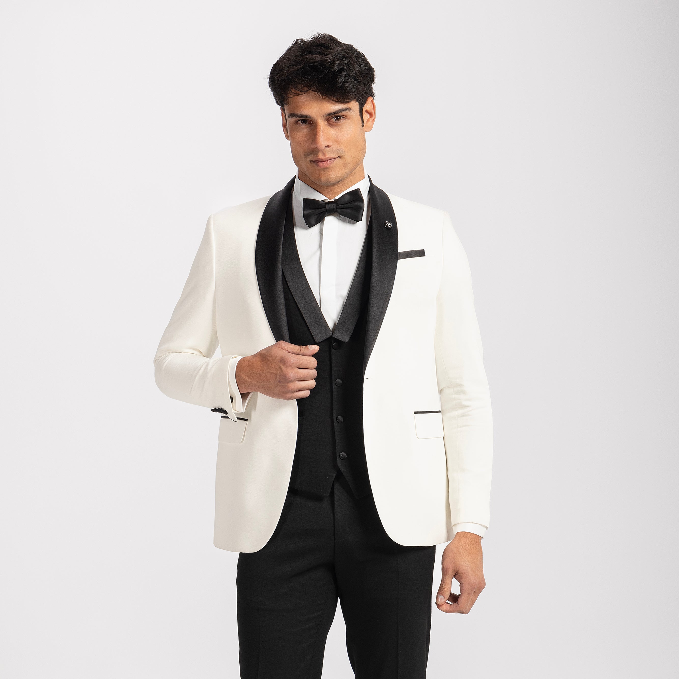 Ben Sherman Black Tuxedo Slim Fit 2-Piece Suit – 100% Wool Shawl Collar – Men's Wedding Formal Wear