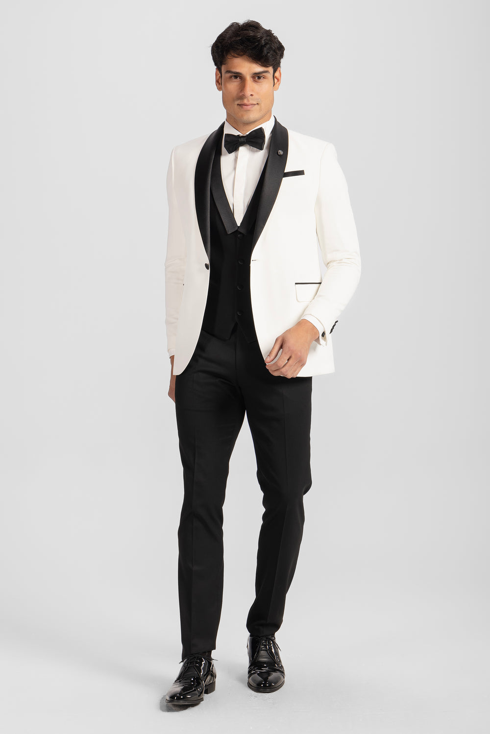 Slim Fit Black Wedding Suit -Satin Shawl Lapel-Turkish Made

