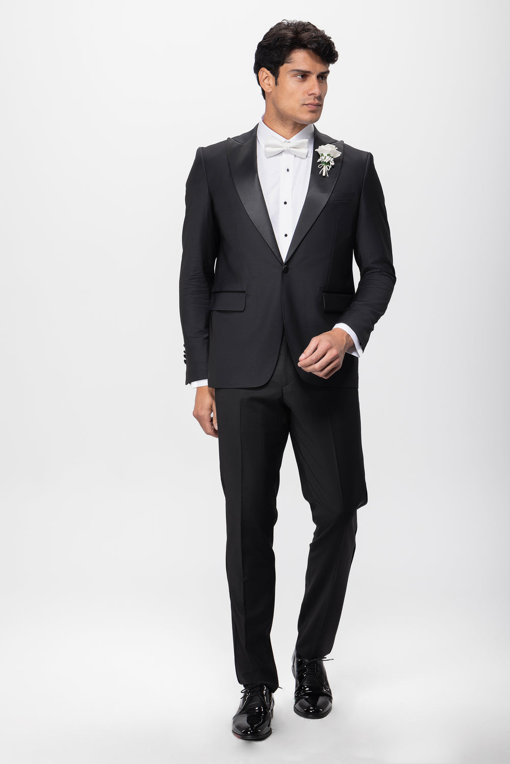 Slim Fit Black Wool Wedding Suit- Two Pieces - Turkish Made

